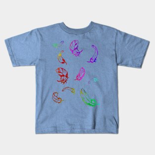 Colorful feathers falling Kids T-Shirt